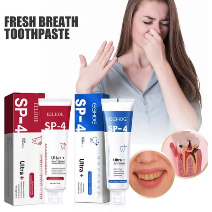 À Dieu les mauvaises haleines. Pâte dentifrice sp4 ultra blanchissante