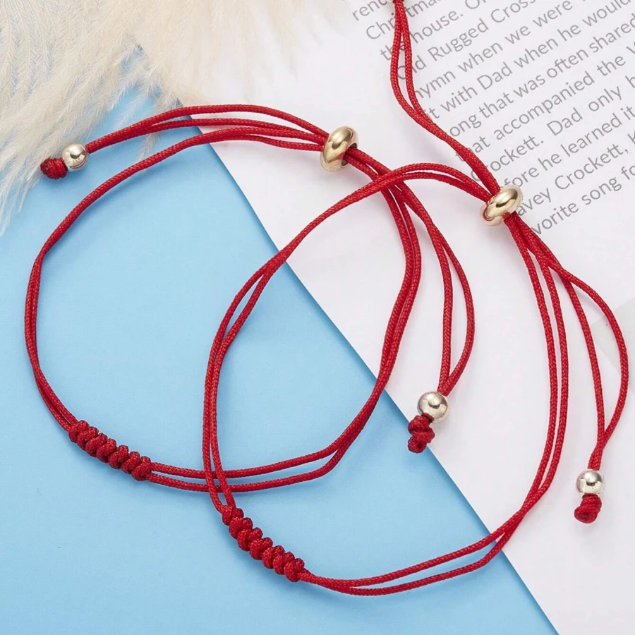 2 Pièces Collection De Fils Rouges Du Destin Avec 7 Nœuds, Bracelet D'amitié Tressé Avec Carte De Papier Réglable
