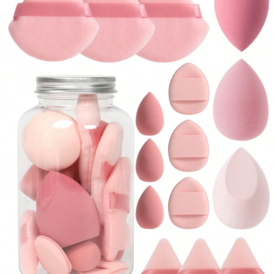 Ensemble De 15 Éponges De Maquillage Avec Jarre De Rangement