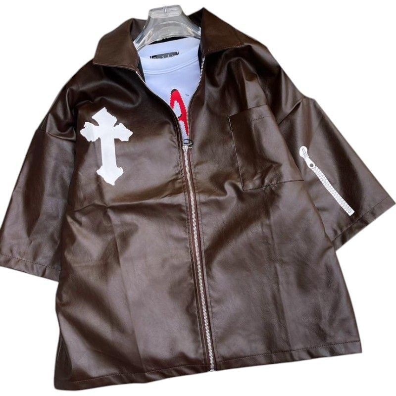 Veste Turquoise "Croix" en Similicuir maron - Style Urbain Affirmé
