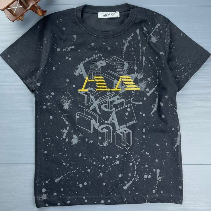 T-shirt enfant gris foncé Armani avec imprimé graphique