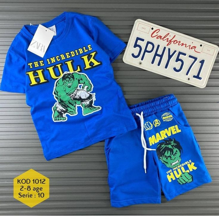Ensemble enfant bleu Hulk : t-shirt et short confortables