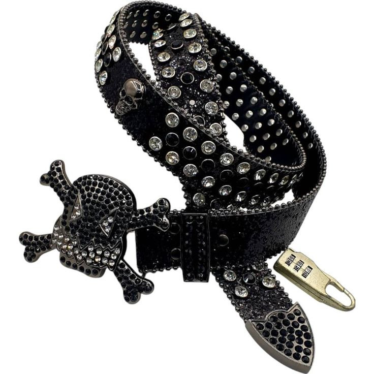 Ceinture Noire avec Boucle Tête de Mort et Strass  - BB Simon
