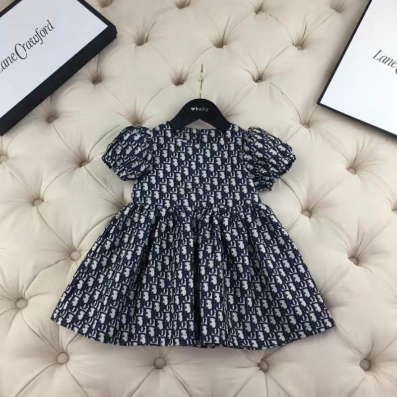 Robe à manches bouffantes à motif Dior CD D de haute qualité en coton