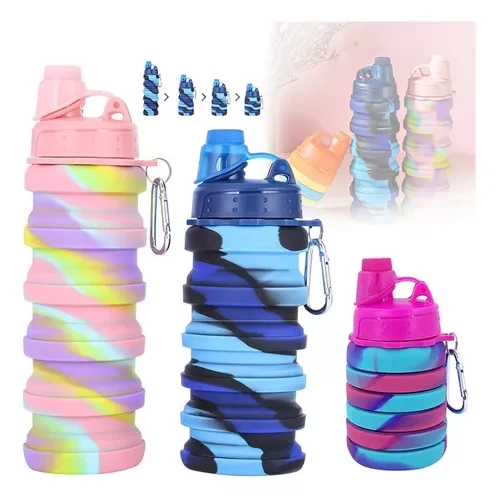 Bouteille d'Eau Portable Pliable en Silicone avec Couvercle, Bouilloire Pliable pour le dehors, les Voyages, Tasse à Boire avec Mousqueton