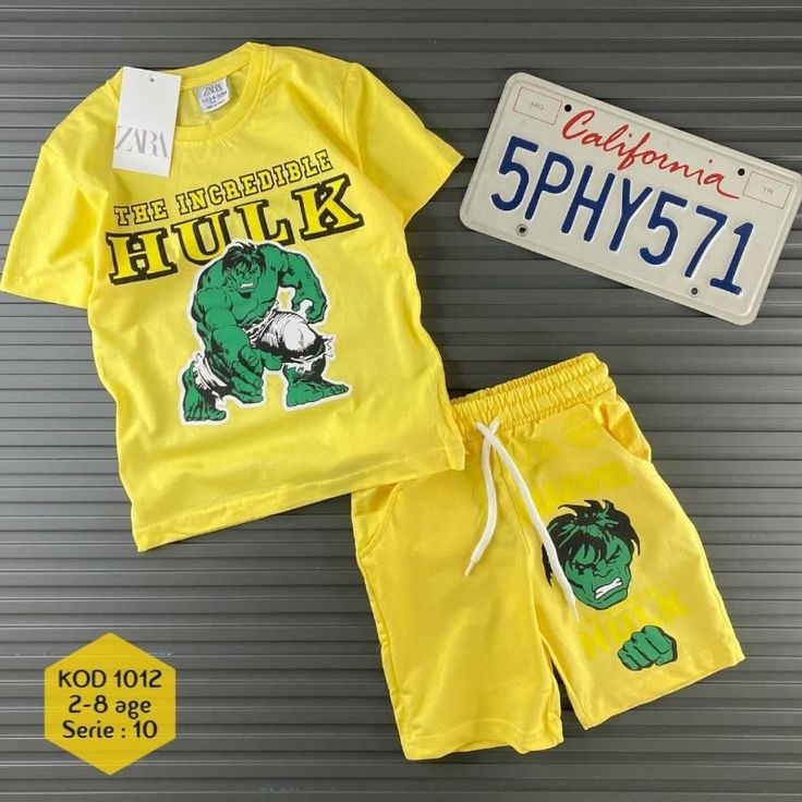 Ensemble enfant jaune Hulk : t-shirt et short confortables