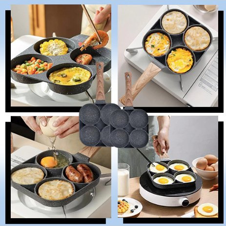 Poêle à omelette classique pour la maison à quatre trous, antiadhésive, moule à crêpes et gaufres, poêle à frire pour le petit-déjeuner