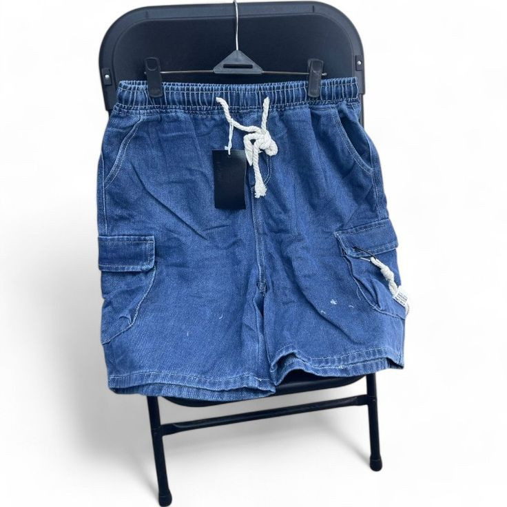 Threemost Short Cargo Homme - Jean Bleu Délavage Snow - Multi-Poches