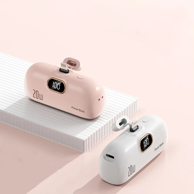 Mini power bank capsule de chargeur sans fil, développement rapide, alimentation mobile, alimentation externe d'urgence de type C, 5000mAh