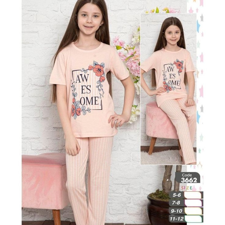 Ensemble pyjama enfant rose "Awesome" avec fleurs