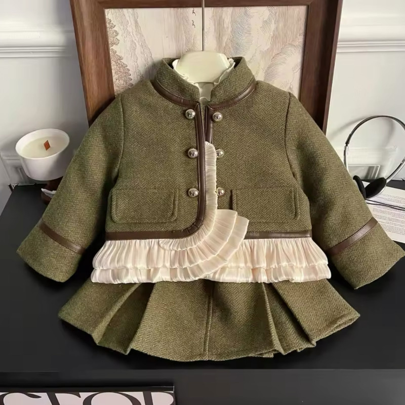 Ensemble de Vêtements pour Fille, Veste et Jupe en Coton Rembourré, Chemise à Fond Souriant, à la Mode Coréenne, Automne Hiver