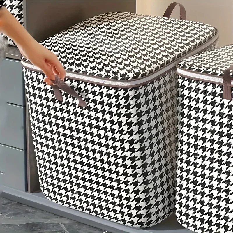 Sac de rangement pour vêtements motif pied-de-poule, sac de rangement en tissu pliant, couette en coton étanche à l'humidité de grande capacité
