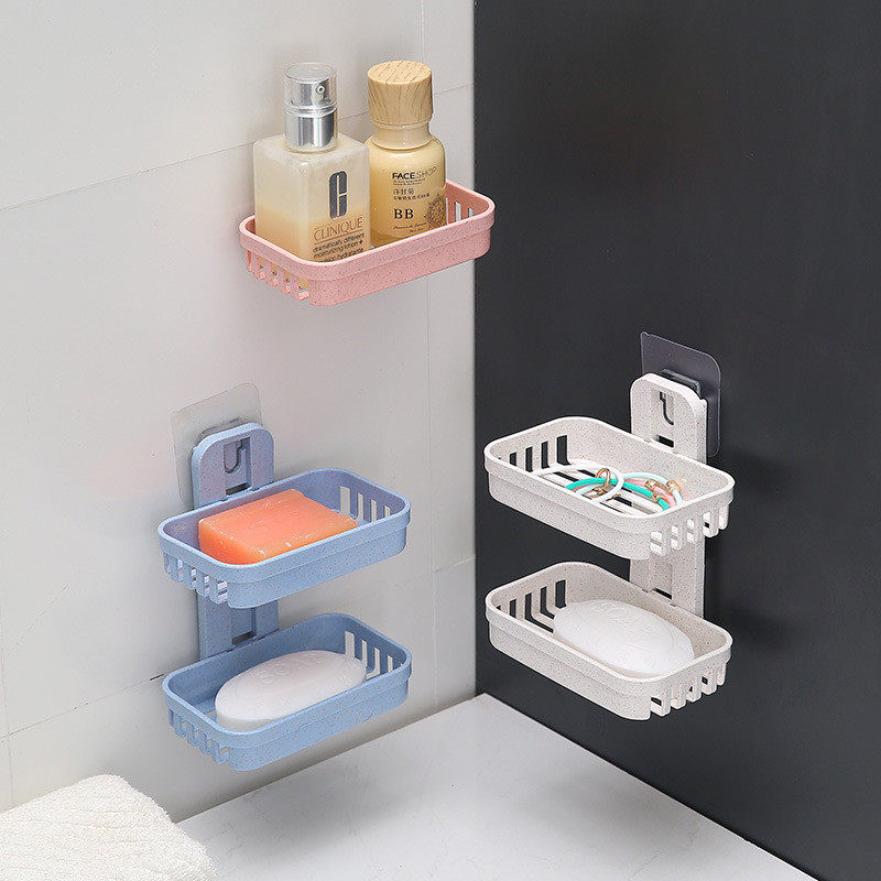 Support  pour salle de bain 2 en 1 avec crochets adhésifs, Panier de rangement mural dans le toilette