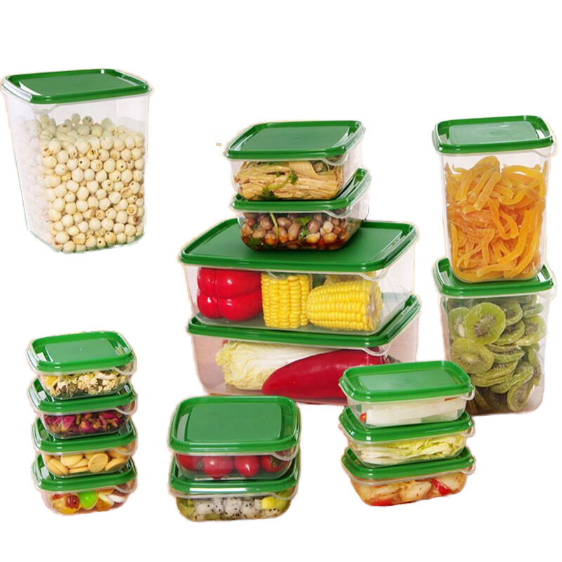 Ensemble de 17 pièces en plastique bac à légumes boîte de rangement de fruits transparente avec couvercle scellé pour réfrigérateur