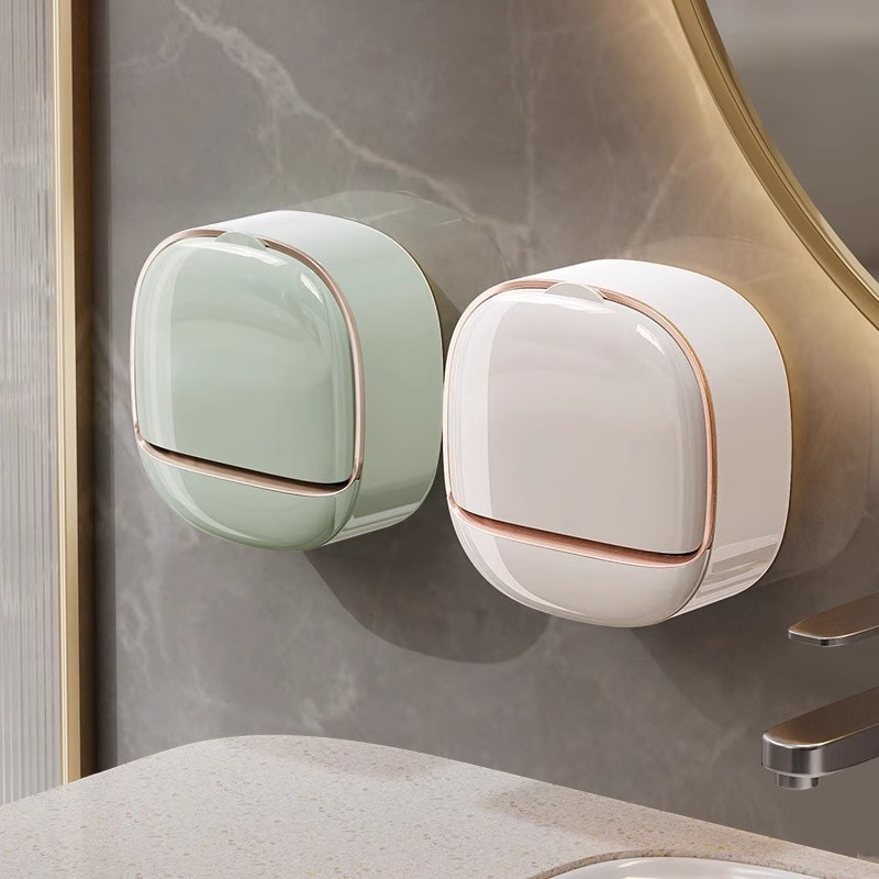 Boîte à savon murale moderne en plastique avec drain sans poinçon Support de rangement pour éponge et savon dans la salle de bain