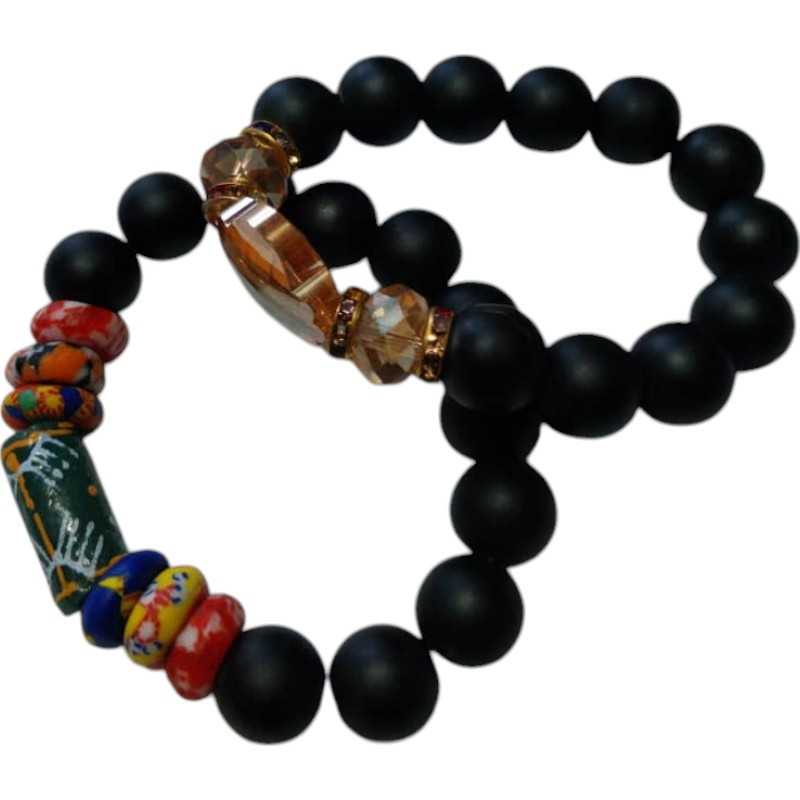 Bracelets Béninois - Perles Noires & Touches Africaines (Fait Main)