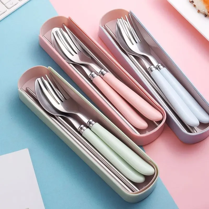 Ensemble de vaisselle portable en acier inoxydable, cuillère, baguettes, fourchette, célébrité Internet, étudiant, enfants, cadeau adulte, ensemble de 3 pièces