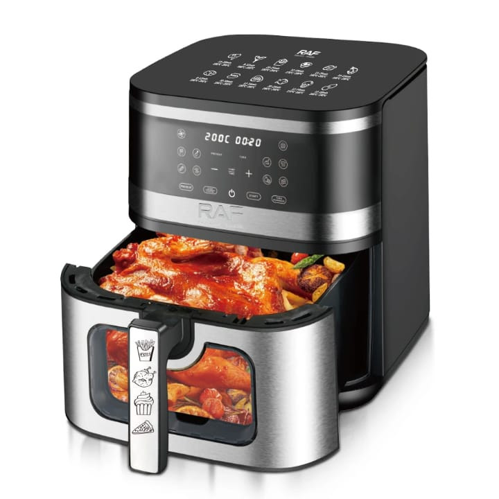 Friteuse à air électrique numérique sans huile de grande capacité de 8 L en acier inoxydable avec pot à double panier amovible