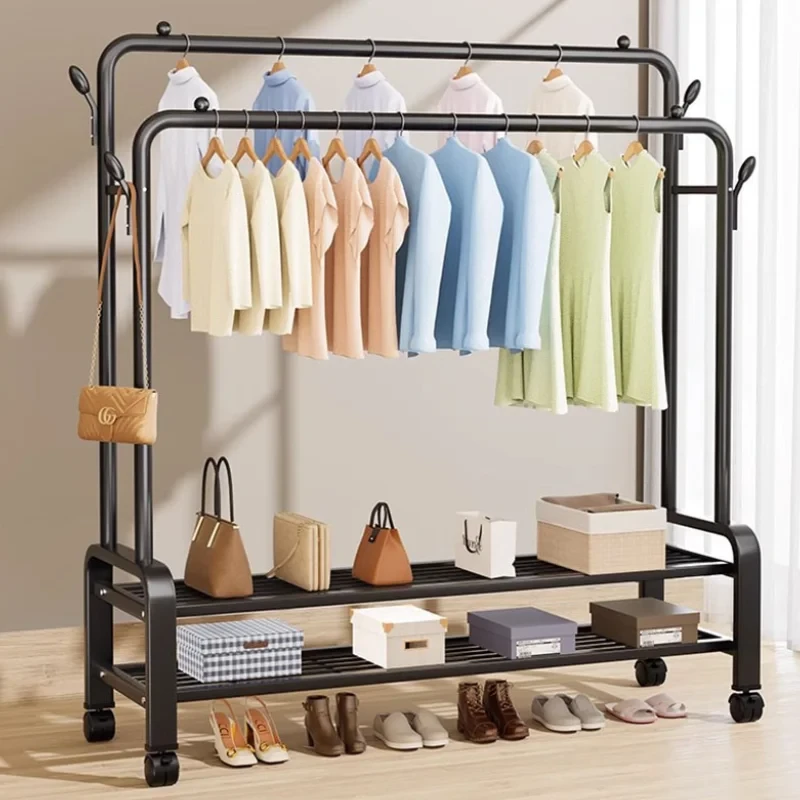 Étagères de chambre à coucher en métal, support de cintre noir, rail de vêtements moderne, rangement de chaussures, meubles de maison minimalistes