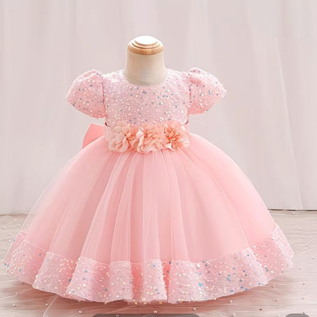 Robe princesse, nouvelle texture à paillette, à manche courte, 2ans, 4ans, et 6ans.