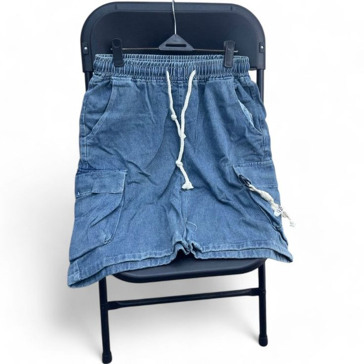 Short Cargo Bleu en Jean pour Garçon - Taille Élastique avec Cordon