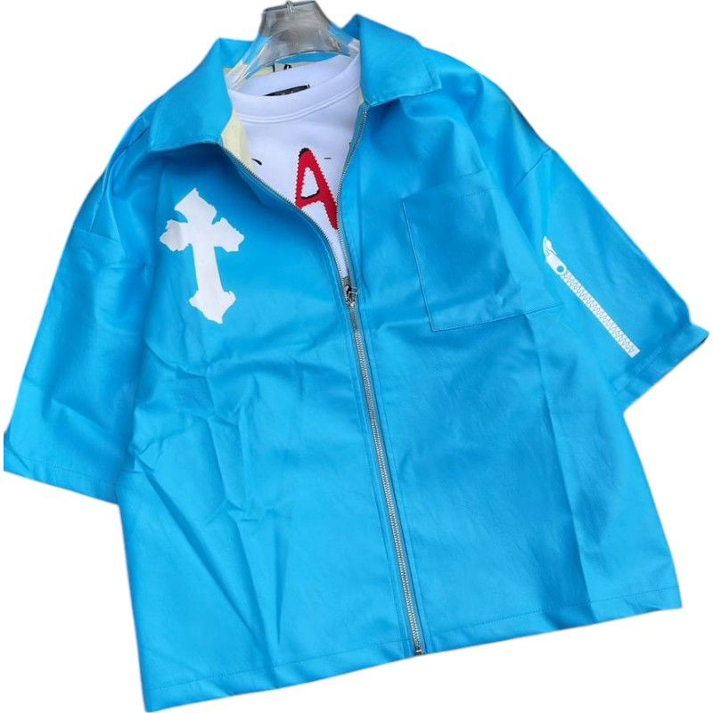 Veste Turquoise "Croix" en Similicuir bleu - Style Urbain Affirmé
