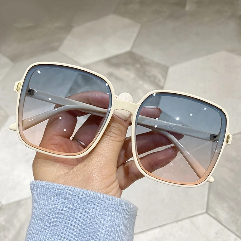 Lunettes de soleil carrées surdimensionnées pour l'extérieur, lunettes à monture transparente, UV400, lentille dégradée, lunettes de soleil de décoration, lunettes à la mode, 2023
