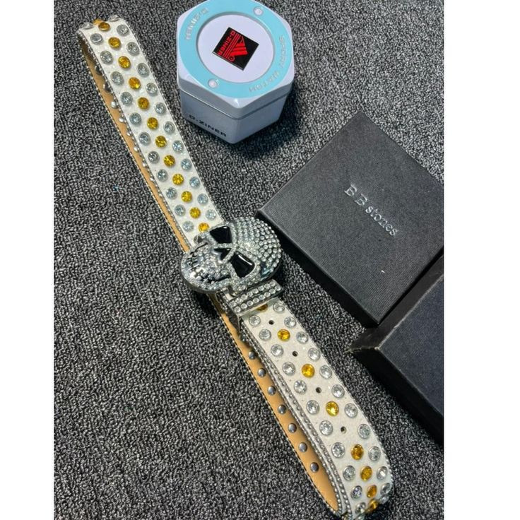  Ceinture Blanche avec Boucle Tête de Mort et Strass  - BB Simon