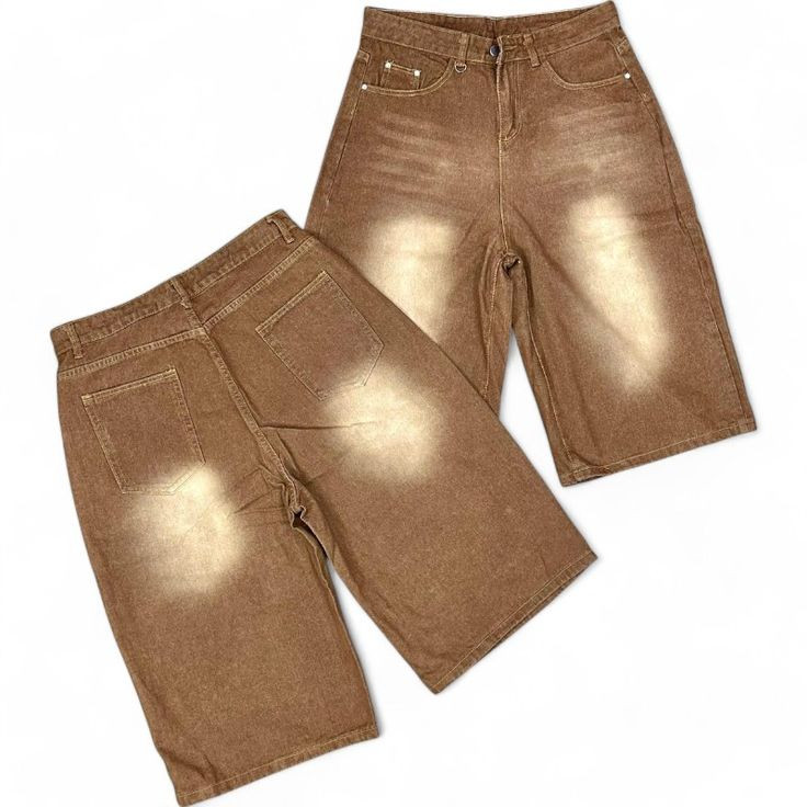 Short Jean Large Homme Marron Délavé - Style Rétro - Coupe Ample