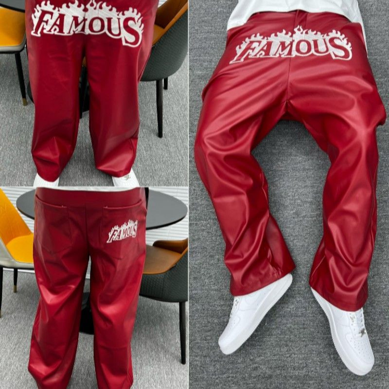 Pantalon Rouge "Famous" en Similicuir -  Look Streetwear Flamboyant