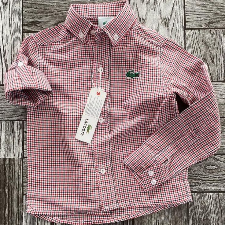 Chemise enfant Lacoste rose à carreaux