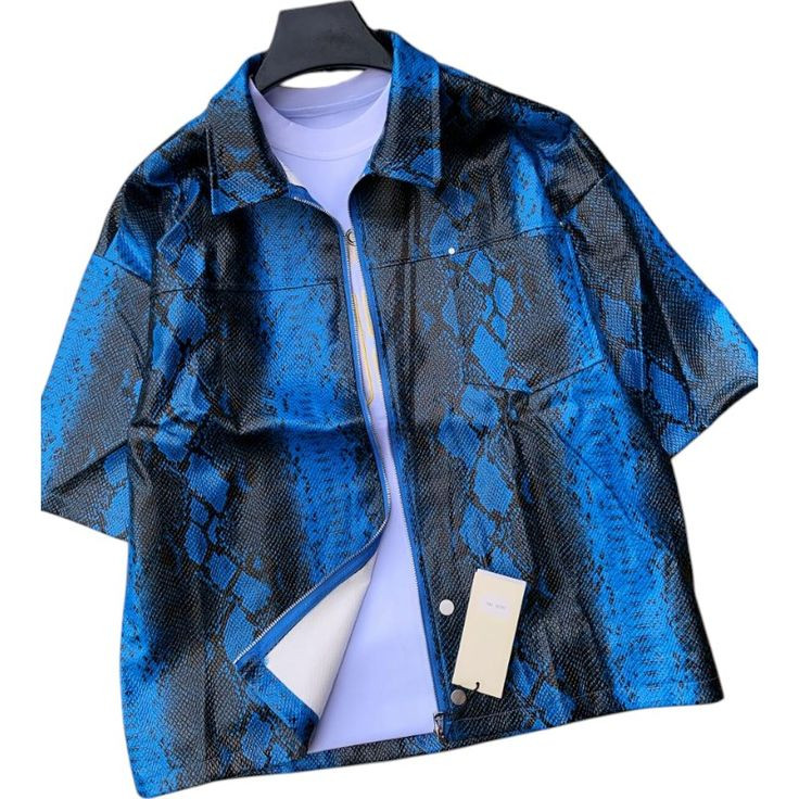 Veste en Similicuir Bleu Serpent -  Tendance Exotique