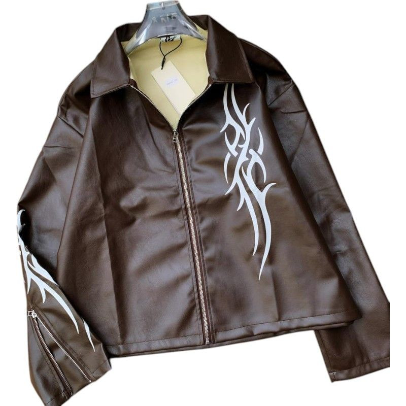 Veste en Similicuir Chocolat avec Motifs Tribaux -  Édition Limitée