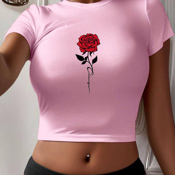 T-shirt À Manches Courtes À Col Rond Pour Fille Préadolescente En Tricot À Contraste De Couleurs