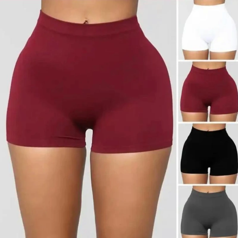 Short de fitness moulant à taille haute élastique pour femme, culotte d'exercice solide, slim, tendance