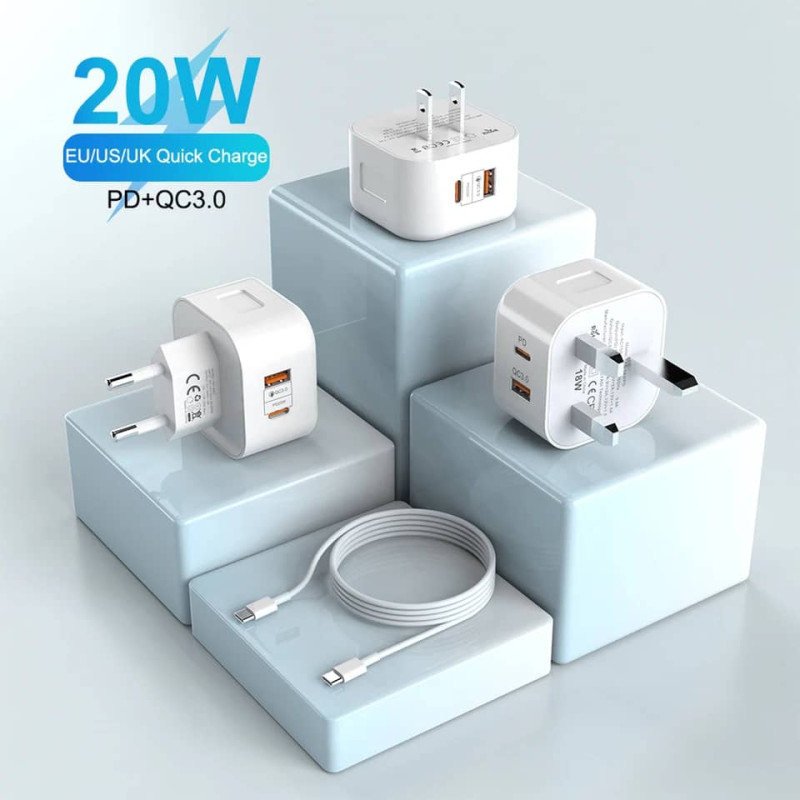 Chargeur mural original avec câble de Type C to Type C et Type C to USB de Charge Rapide