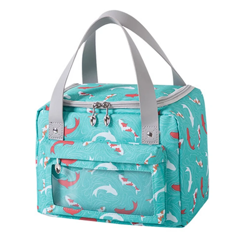 sac à déjeuner isolant, portable à main, grande capacité, épaissi, avec film en aluminium pour maintenir la chaleur, Feuilles blanches, idéal pour les pique-niques