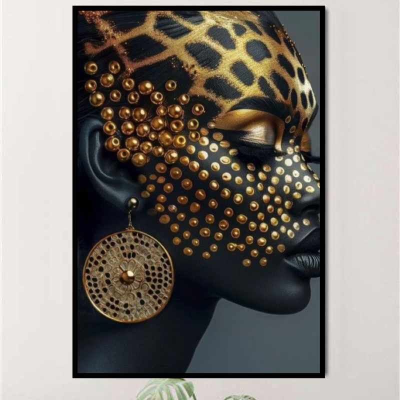 Tableau femme noire léopard