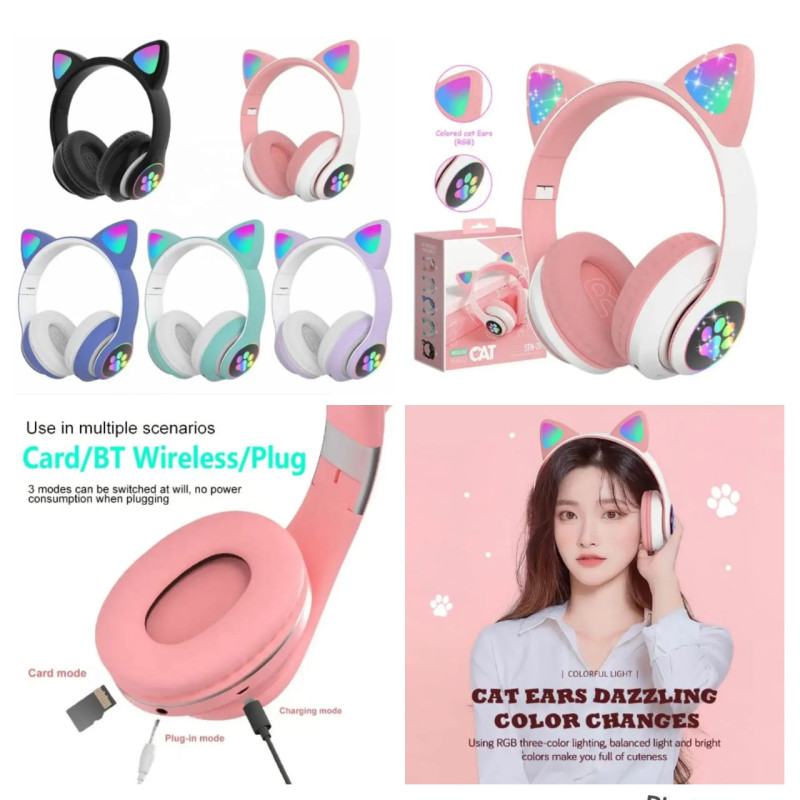 Casque bluetooth à oreilles de chat