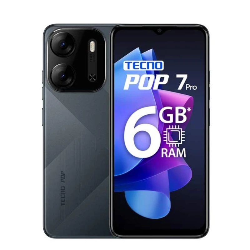 Tecno Pop 7 PRO - 6'' HD+ - 4/64Go- 2SIM - BF7 - 13Mpx - 4G LTE - 5000mAh – Noir