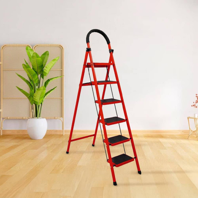 Échelle de ménage pliable en acier, 6 marches, bricolage, avec balustrade